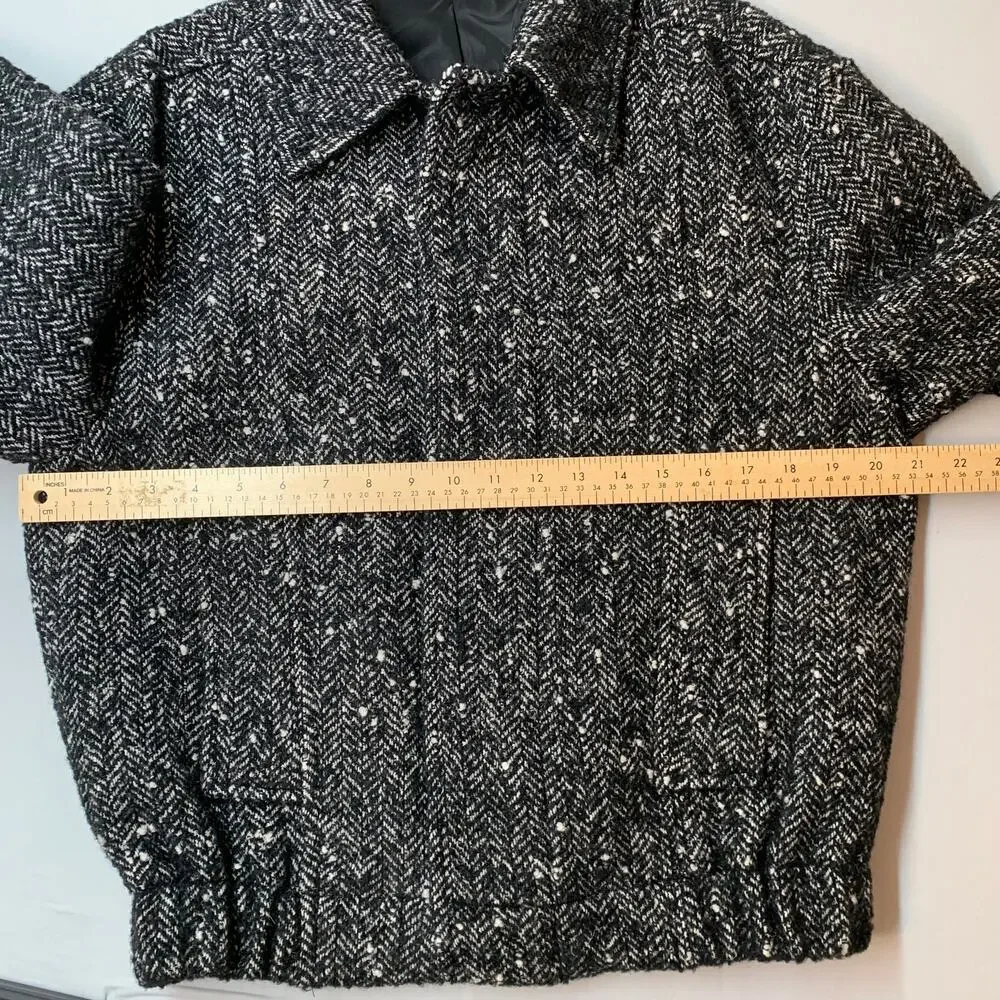 ZARA Bomber Jacket Women Medium Black Gray Zip Tweed Lined Classic - Picture 5 of 13